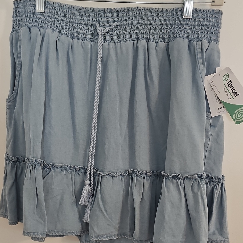 Westbound Light Blue Ruffled Mini Skirt